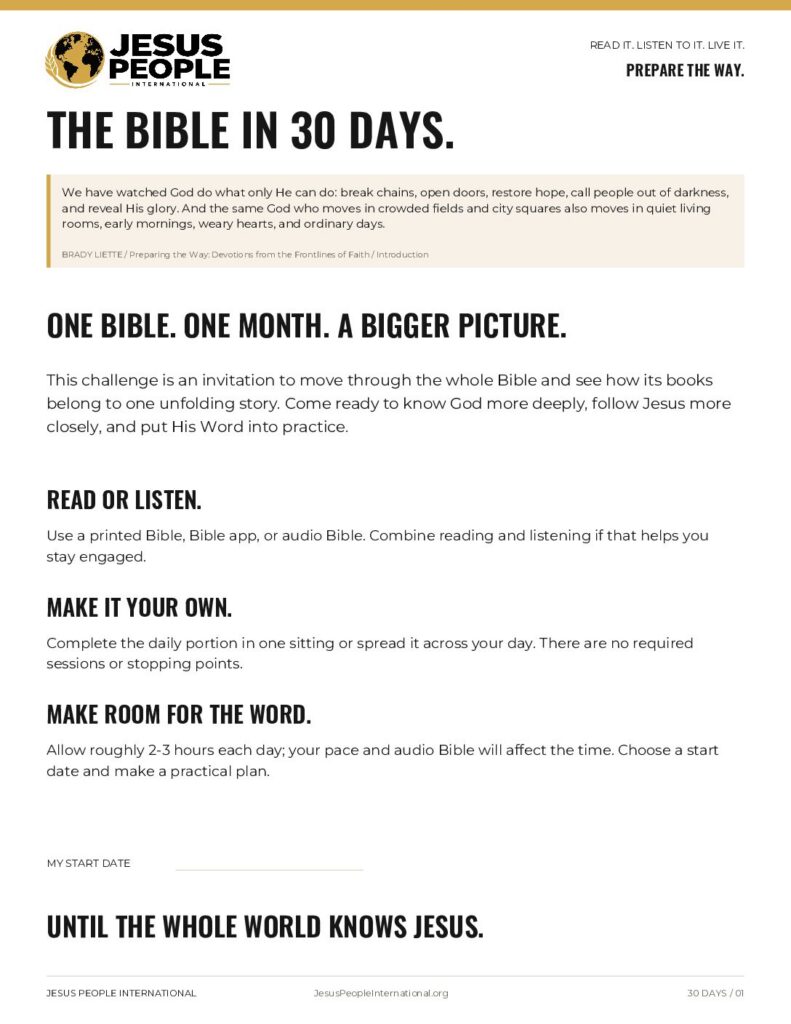 Bible in 30 Days full four-page guide preview