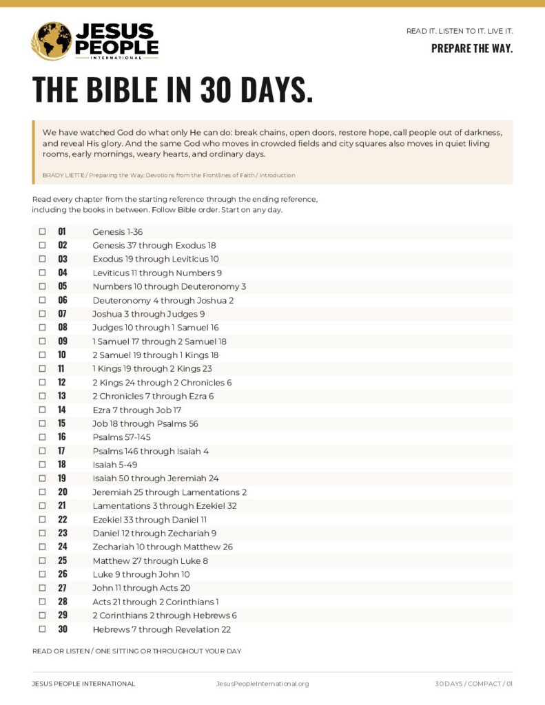 Bible in 30 Days compact two-page plan preview